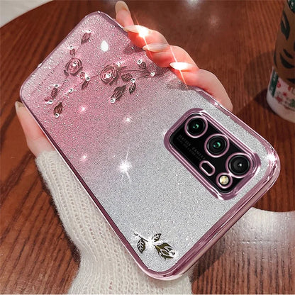 KADEM For Honor V30 Pro Case TPU Flower Phone Cover Gradient Glitter