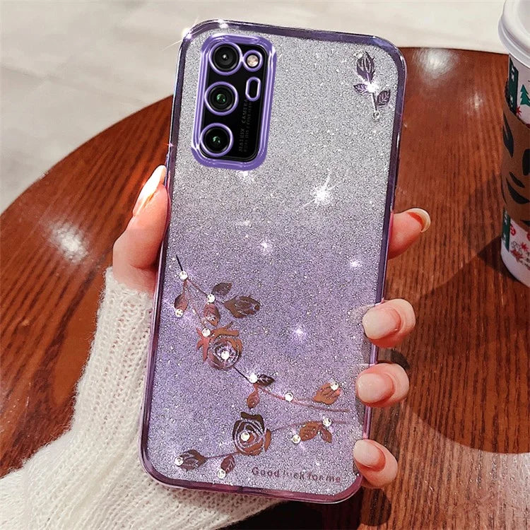 KADEM For Honor V30 Pro Case TPU Flower Phone Cover Gradient Glitter