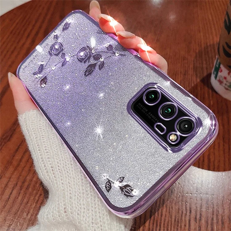 KADEM For Honor V30 Pro Case TPU Flower Phone Cover Gradient Glitter