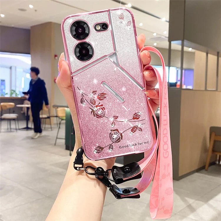 KADEM For TECNO Pova 5 Pro 5G Case with Lanyard TPU Protective Cover Glitter Aesthetic