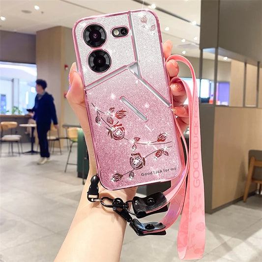 KADEM For TECNO Pova 5 Pro 5G Case with Lanyard TPU Protective Cover Glitter Aesthetic