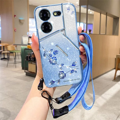 KADEM For TECNO Pova 5 Pro 5G Case with Lanyard TPU Protective Cover Glitter Aesthetic