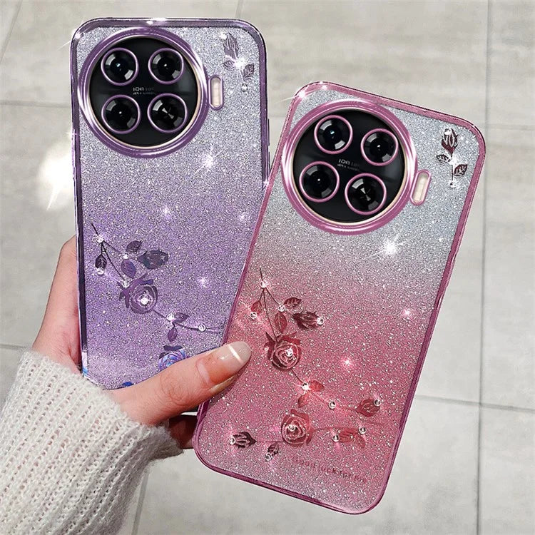 KADEM For TECNO Spark 20 Pro+ Case Flower Glitter Soft TPU Cover with Lanyard