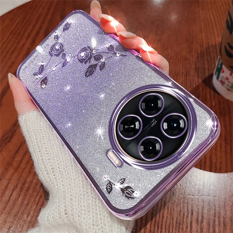 KADEM For TECNO Spark 20 Pro+ Case Flower Glitter Soft TPU Cover with Lanyard