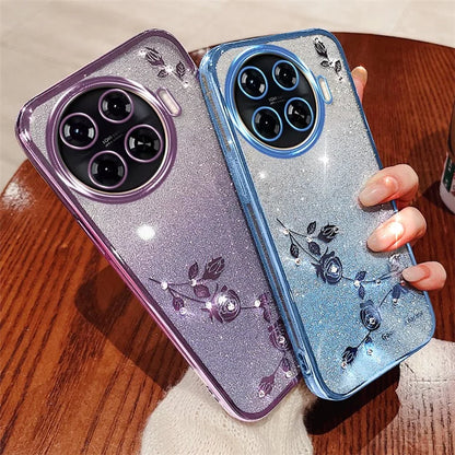 KADEM For TECNO Spark 20 Pro+ Case Flower Glitter Soft TPU Cover with Lanyard