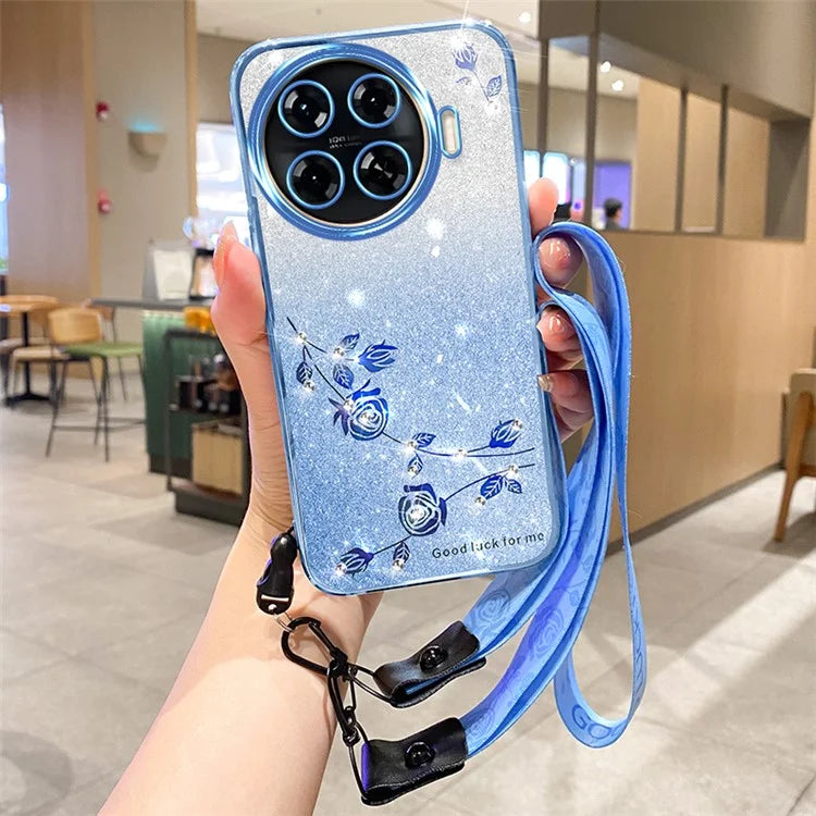 KADEM For TECNO Spark 20 Pro+ Case Flower Glitter Soft TPU Cover with Lanyard