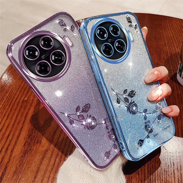 KADEM For TECNO Spark 20 Pro+ Case Flower Glitter Soft TPU Cover with Lanyard