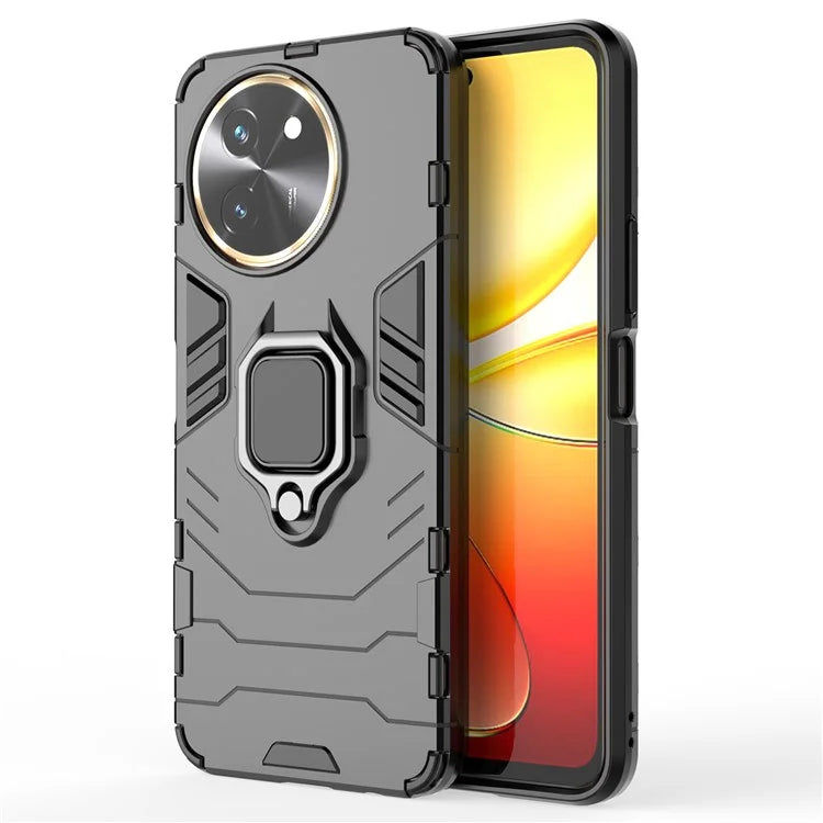 For vivo T3x Shockproof Case Ring Holder Kickstand PC+TPU Phone Cover