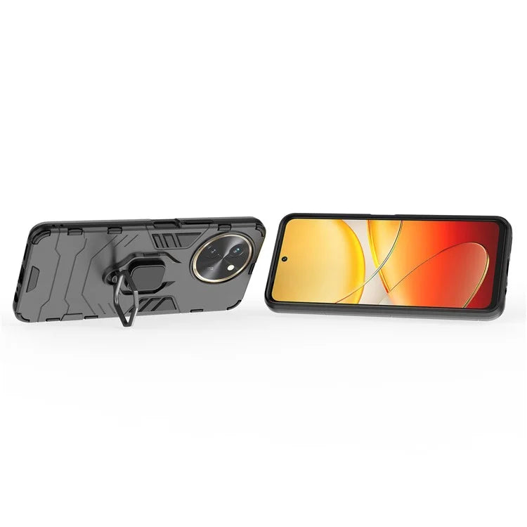 For vivo T3x Shockproof Case Ring Holder Kickstand PC+TPU Phone Cover