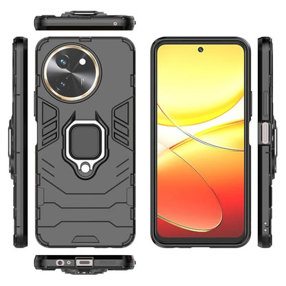 For vivo T3x Shockproof Case Ring Holder Kickstand PC+TPU Phone Cover