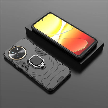 For vivo T3x Shockproof Case Ring Holder Kickstand PC+TPU Phone Cover