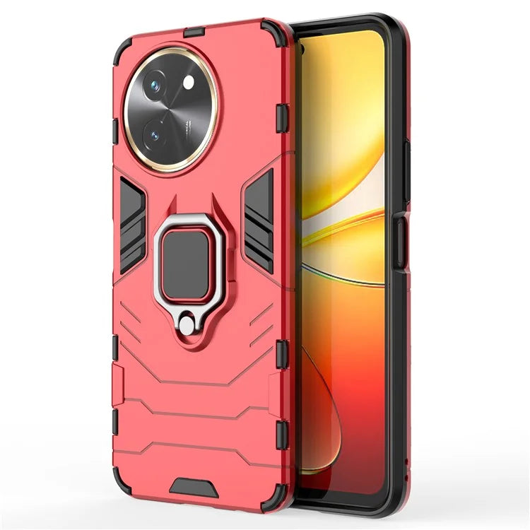 For vivo T3x Shockproof Case Ring Holder Kickstand PC+TPU Phone Cover