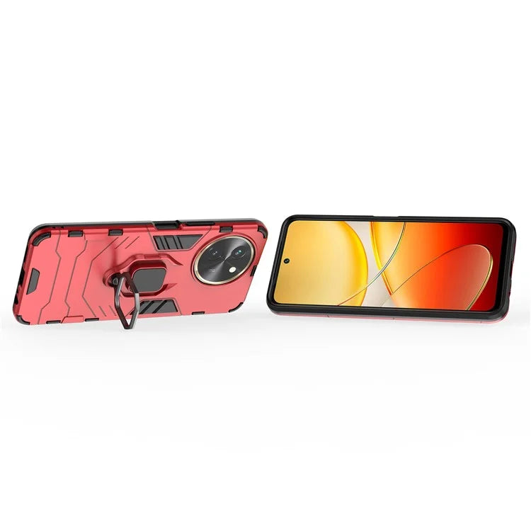 For vivo T3x Shockproof Case Ring Holder Kickstand PC+TPU Phone Cover