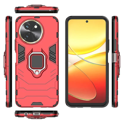 For vivo T3x Shockproof Case Ring Holder Kickstand PC+TPU Phone Cover