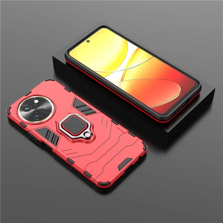 For vivo T3x Shockproof Case Ring Holder Kickstand PC+TPU Phone Cover