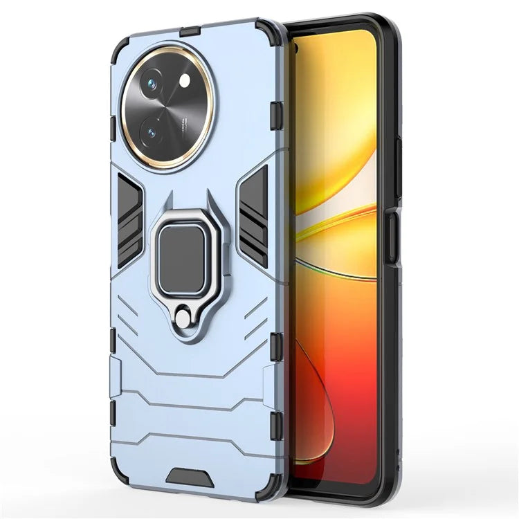 For vivo T3x Shockproof Case Ring Holder Kickstand PC+TPU Phone Cover