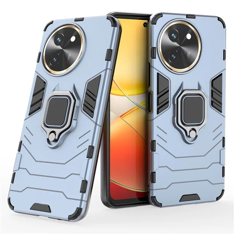 For vivo T3x Shockproof Case Ring Holder Kickstand PC+TPU Phone Cover