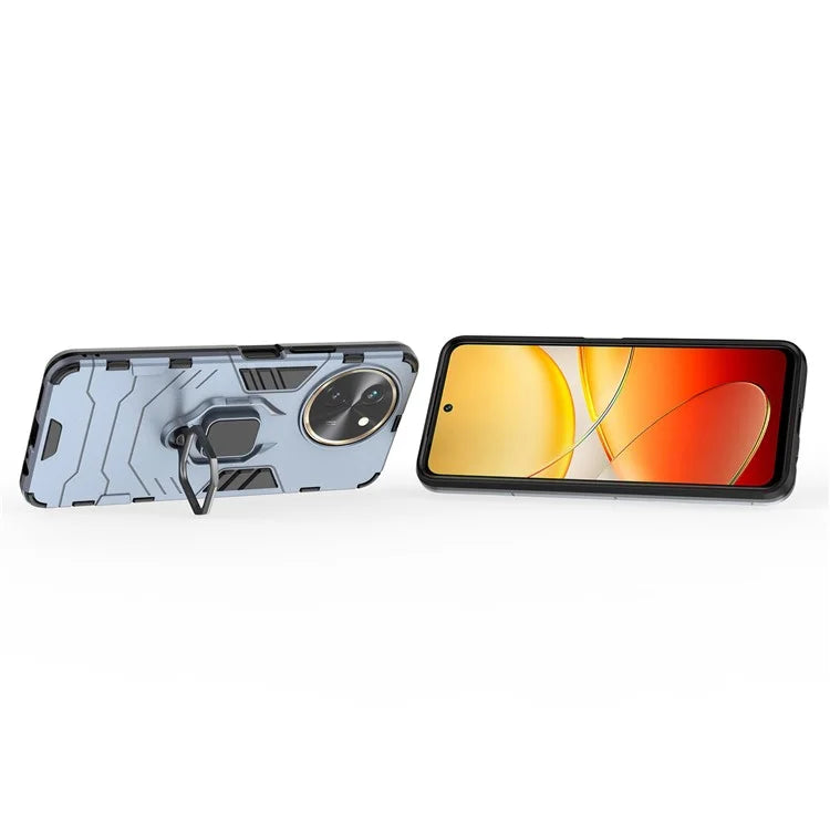 For vivo T3x Shockproof Case Ring Holder Kickstand PC+TPU Phone Cover