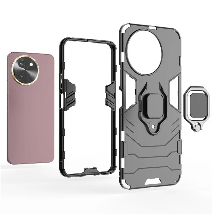 For vivo T3x Shockproof Case Ring Holder Kickstand PC+TPU Phone Cover