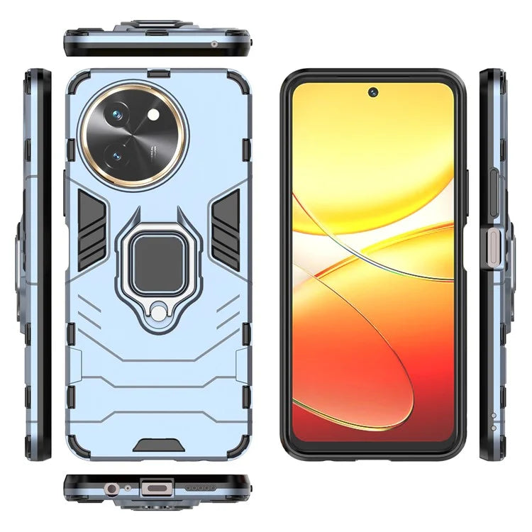 For vivo T3x Shockproof Case Ring Holder Kickstand PC+TPU Phone Cover
