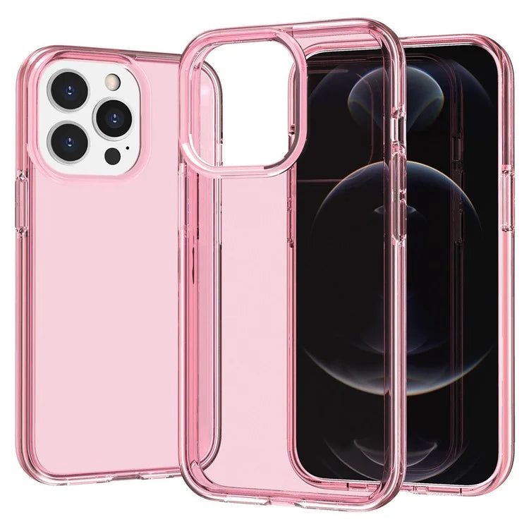 For iPhone 16 Pro Case Clear PC + TPU Shockproof Protective Phone Cover Pink