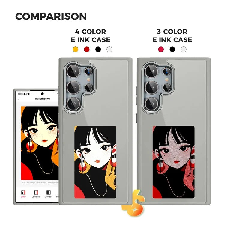 For Samsung Galaxy S24 Ultra E Ink Phone Case 4-Color Display NFC DIY Pattern Phone Cover