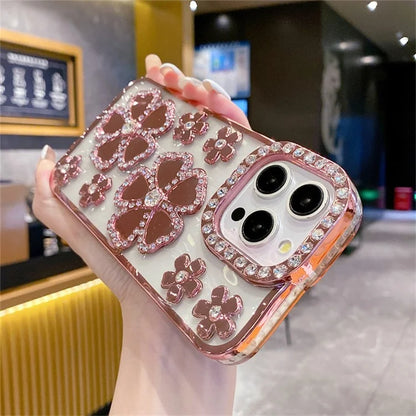 For iPhone 14 Pro Case Rhinestone Flower Electroplating TPU Phone Cover