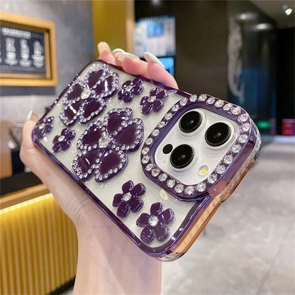 For iPhone 14 Pro Case Rhinestone Flower Electroplating TPU Phone Cover