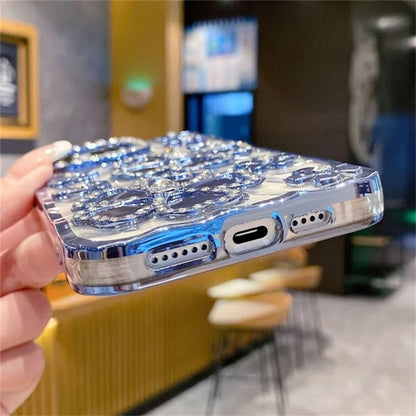 For iPhone 14 Pro Case Rhinestone Flower Electroplating TPU Phone Cover