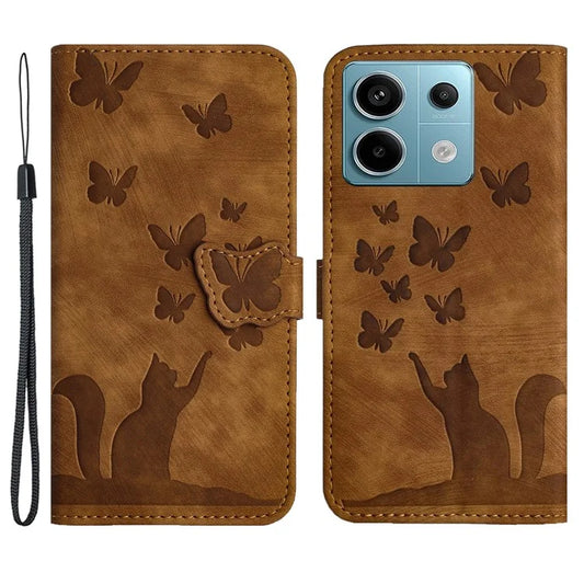 For Xiaomi Redmi Note 13 Pro 5G / Poco X6 5G Case Butterfly Cat Imprinted Leather Flip Phone Cover