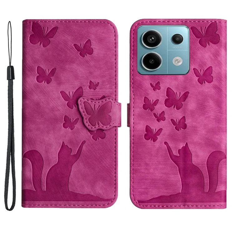 For Xiaomi Redmi Note 13 Pro 5G / Poco X6 5G Case Butterfly Cat Imprinted Leather Flip Phone Cover