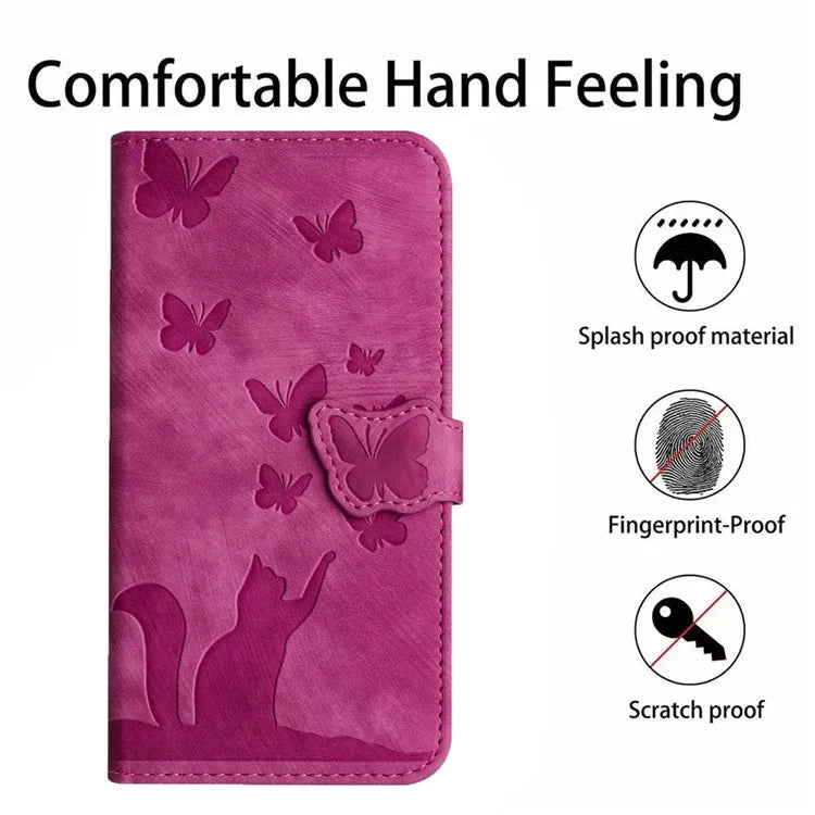 For Xiaomi Redmi Note 13 Pro 5G / Poco X6 5G Case Butterfly Cat Imprinted Leather Flip Phone Cover