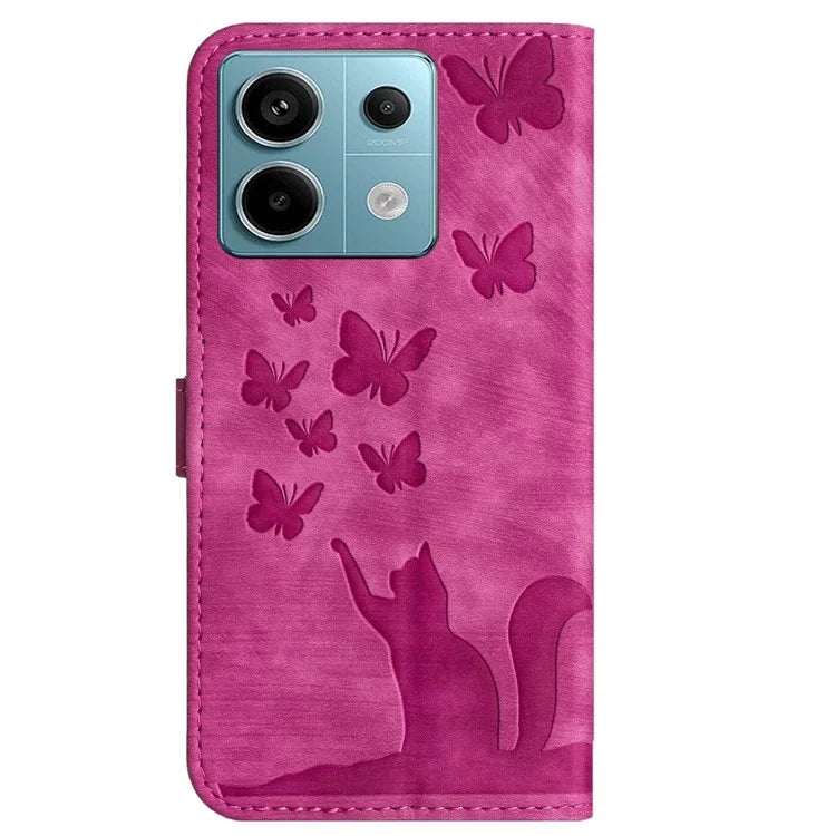 For Xiaomi Redmi Note 13 Pro 5G / Poco X6 5G Case Butterfly Cat Imprinted Leather Flip Phone Cover