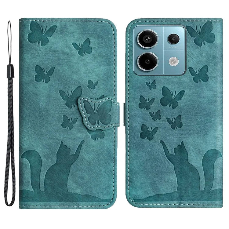 For Xiaomi Redmi Note 13 Pro 5G / Poco X6 5G Case Butterfly Cat Imprinted Leather Flip Phone Cover