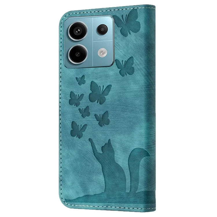 For Xiaomi Redmi Note 13 Pro 5G / Poco X6 5G Case Butterfly Cat Imprinted Leather Flip Phone Cover