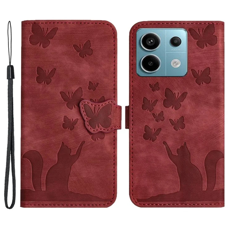 For Xiaomi Redmi Note 13 Pro 5G / Poco X6 5G Case Butterfly Cat Imprinted Leather Flip Phone Cover