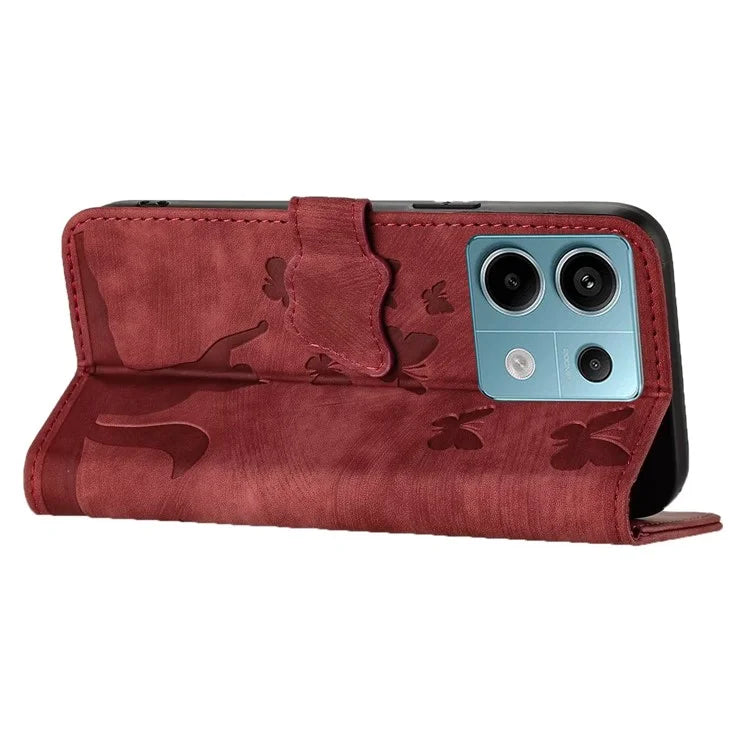 For Xiaomi Redmi Note 13 Pro 5G / Poco X6 5G Case Butterfly Cat Imprinted Leather Flip Phone Cover