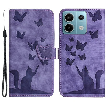 For Xiaomi Redmi Note 13 Pro 5G / Poco X6 5G Case Butterfly Cat Imprinted Leather Flip Phone Cover