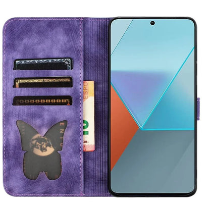 For Xiaomi Redmi Note 13 Pro 5G / Poco X6 5G Case Butterfly Cat Imprinted Leather Flip Phone Cover