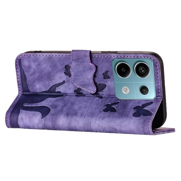 For Xiaomi Redmi Note 13 Pro 5G / Poco X6 5G Case Butterfly Cat Imprinted Leather Flip Phone Cover