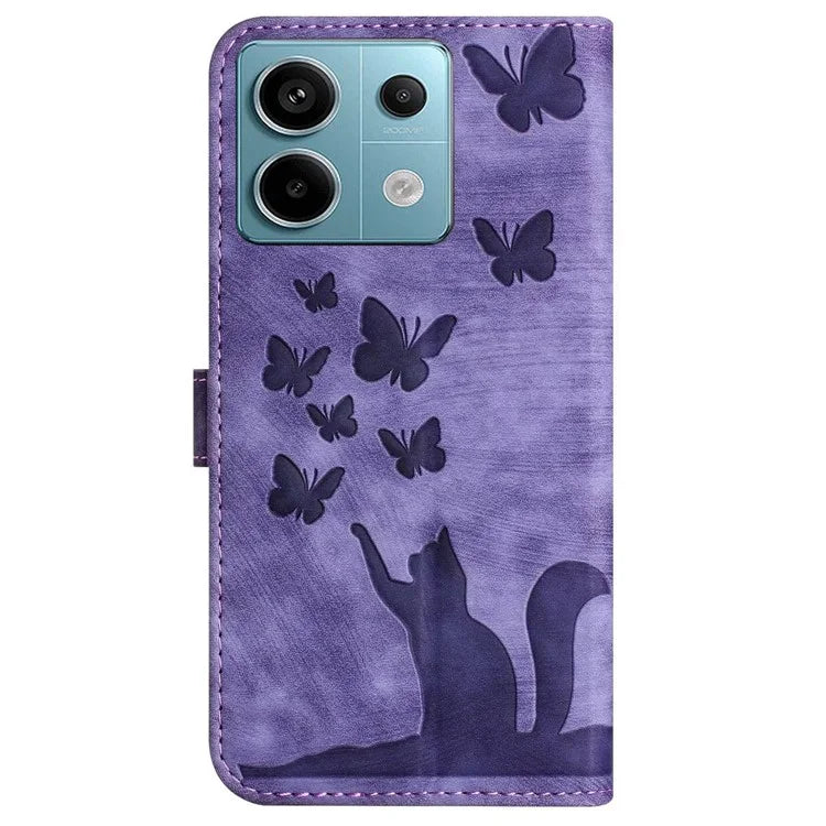 For Xiaomi Redmi Note 13 Pro 5G / Poco X6 5G Case Butterfly Cat Imprinted Leather Flip Phone Cover