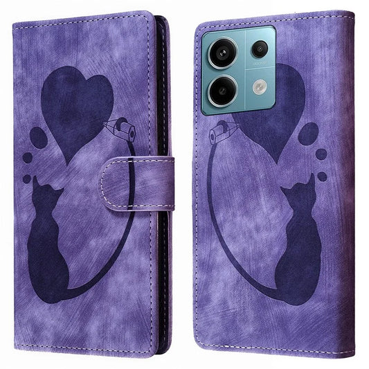 For Xiaomi Redmi Note 13 Pro 5G / Poco X6 5G Case Cat Love Heart Imprinted Flip Leather Phone Cover