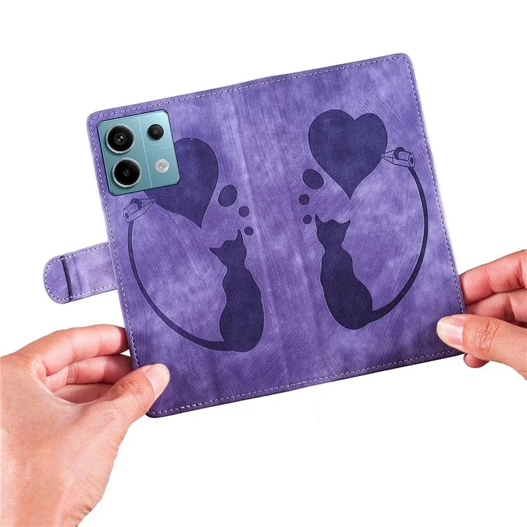 For Xiaomi Redmi Note 13 Pro 5G / Poco X6 5G Case Cat Love Heart Imprinted Flip Leather Phone Cover