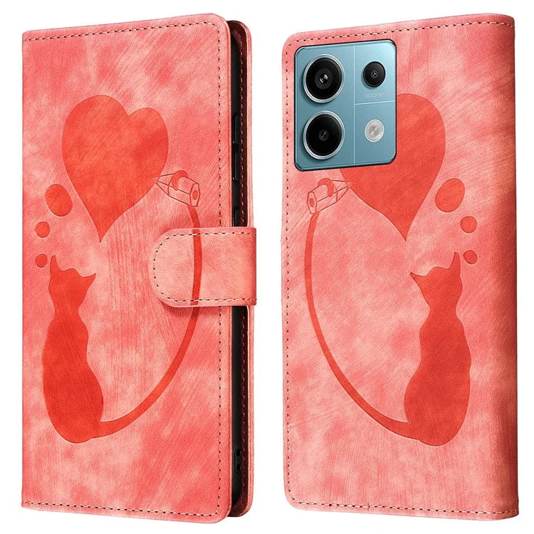 For Xiaomi Redmi Note 13 Pro 5G / Poco X6 5G Case Cat Love Heart Imprinted Flip Leather Phone Cover