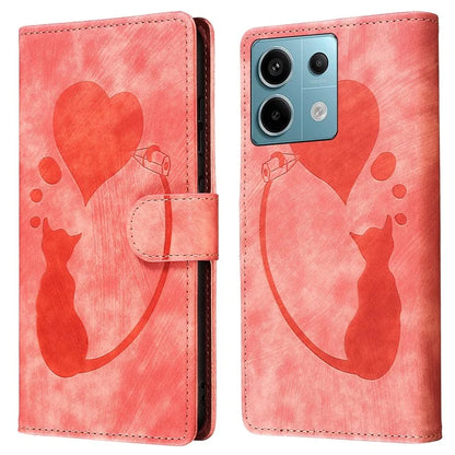 For Xiaomi Redmi Note 13 Pro 5G / Poco X6 5G Case Cat Love Heart Imprinted Flip Leather Phone Cover