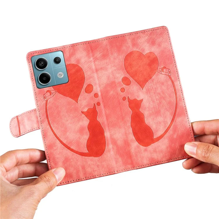 For Xiaomi Redmi Note 13 Pro 5G / Poco X6 5G Case Cat Love Heart Imprinted Flip Leather Phone Cover