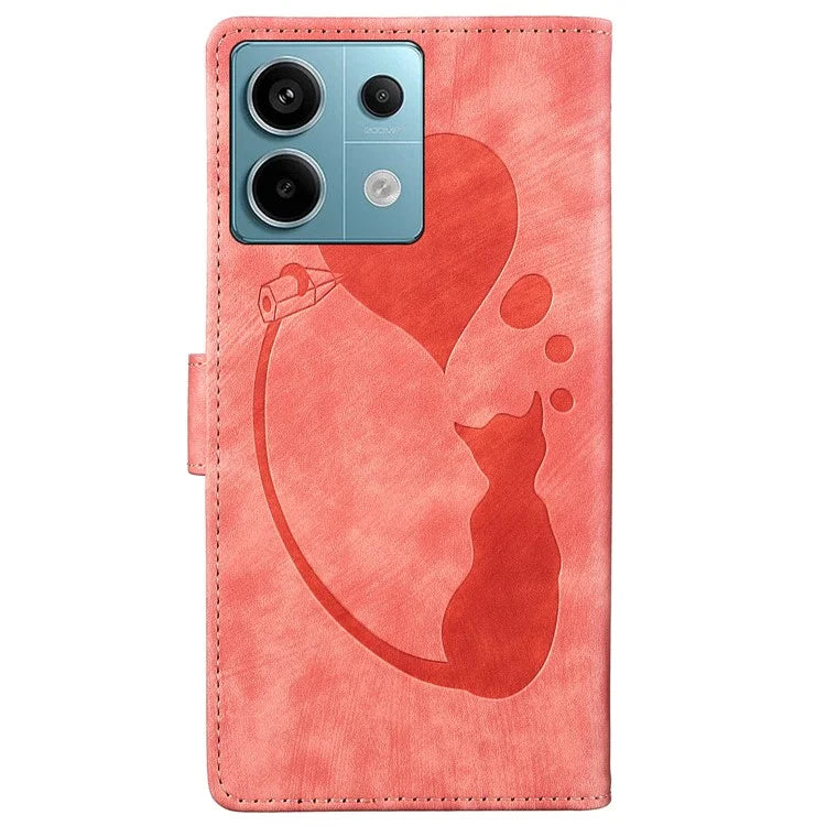 For Xiaomi Redmi Note 13 Pro 5G / Poco X6 5G Case Cat Love Heart Imprinted Flip Leather Phone Cover