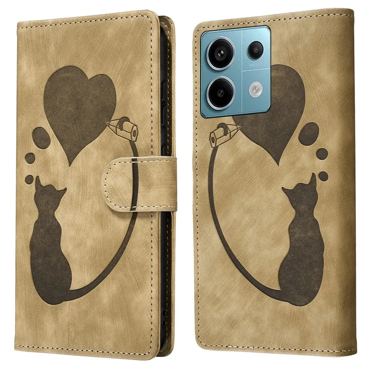 For Xiaomi Redmi Note 13 Pro 5G / Poco X6 5G Case Cat Love Heart Imprinted Flip Leather Phone Cover