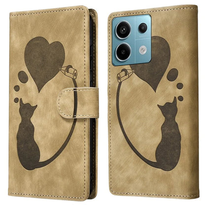 For Xiaomi Redmi Note 13 Pro 5G / Poco X6 5G Case Cat Love Heart Imprinted Flip Leather Phone Cover