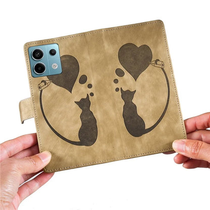 For Xiaomi Redmi Note 13 Pro 5G / Poco X6 5G Case Cat Love Heart Imprinted Flip Leather Phone Cover